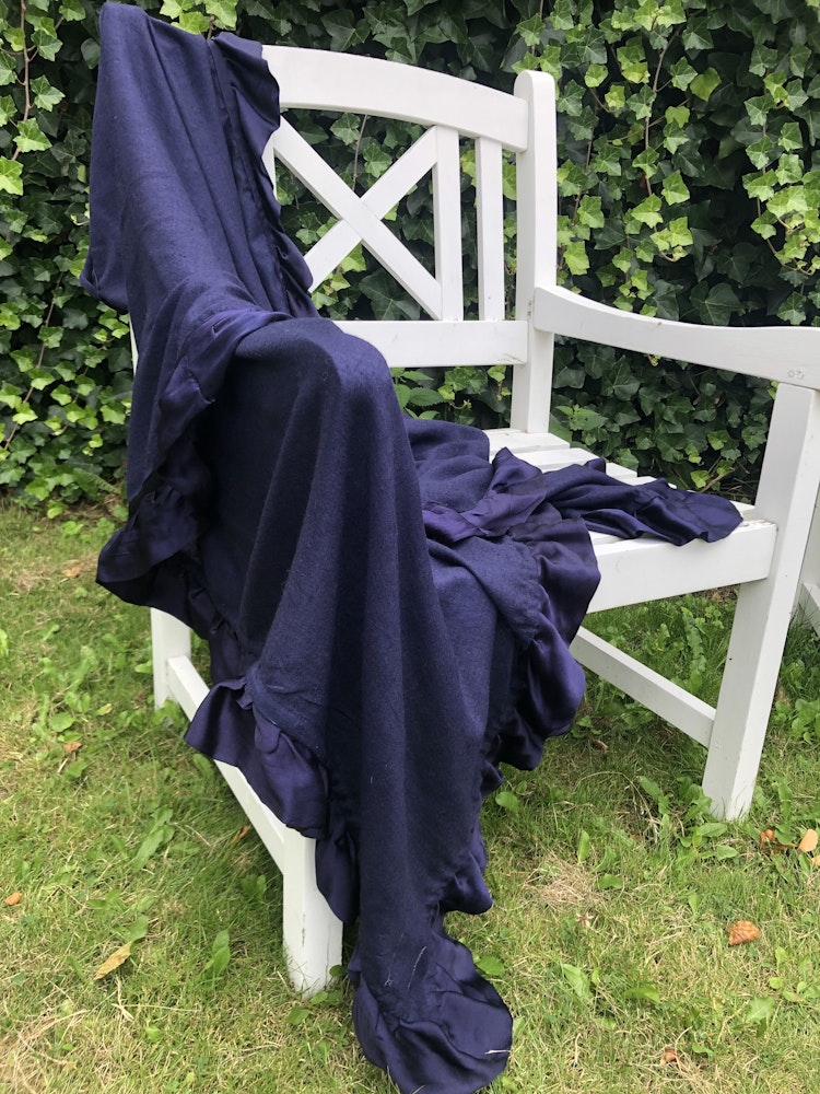 Silk frilled woven cashmere shawl blue