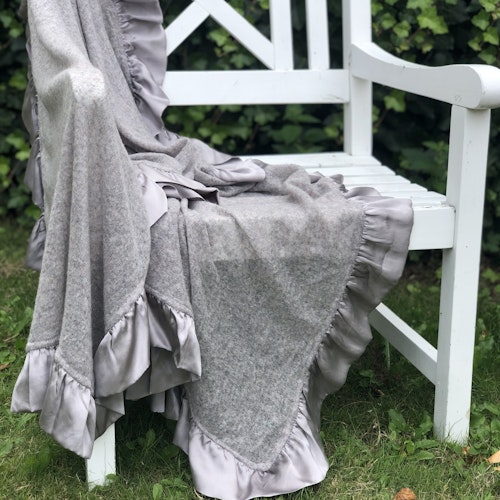 Silk frilled fine knitted cashmere shawl grey