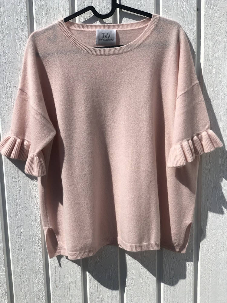 Frilled short sleeve cashmere sweater pink