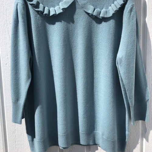 Cashmere sweater with collar aqua