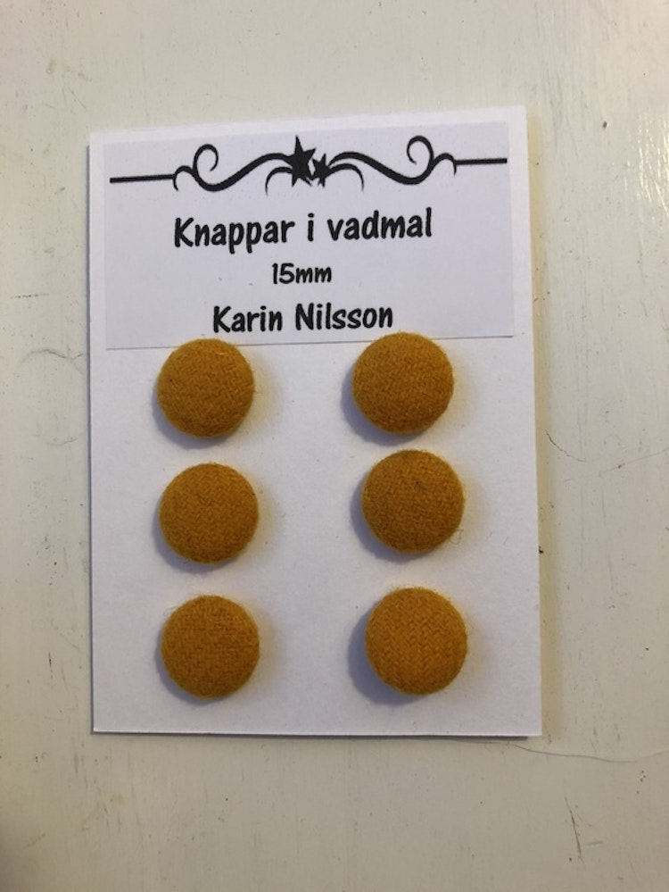 6 st Knappar klädda med vadmal 15mm olika färger