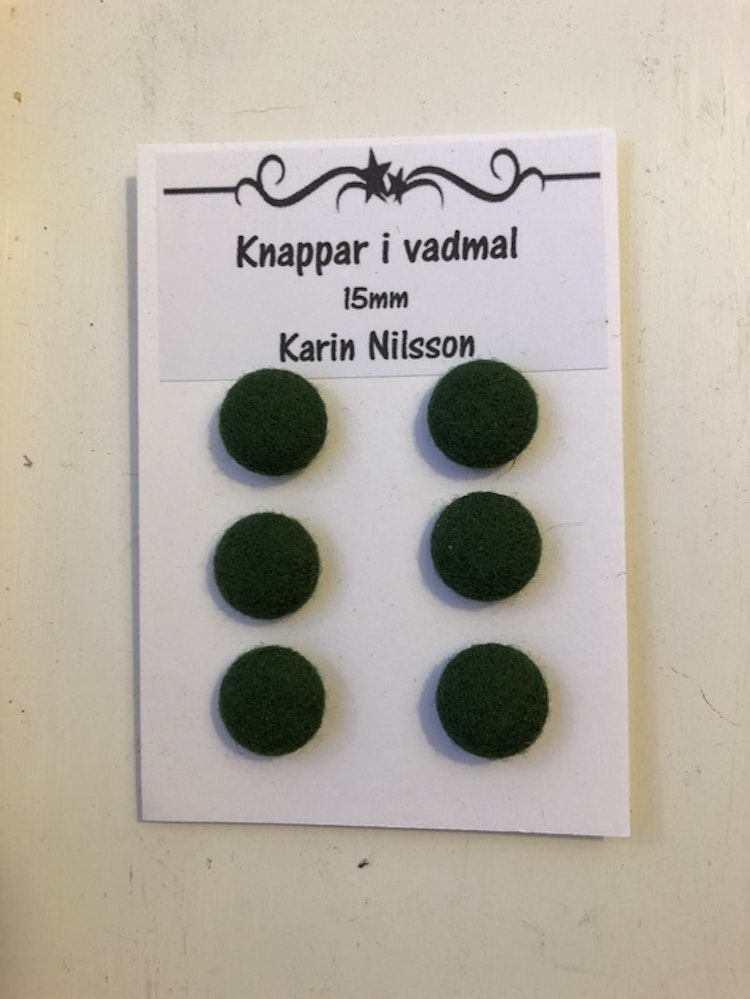 6 st Knappar klädda med vadmal 15mm olika färger