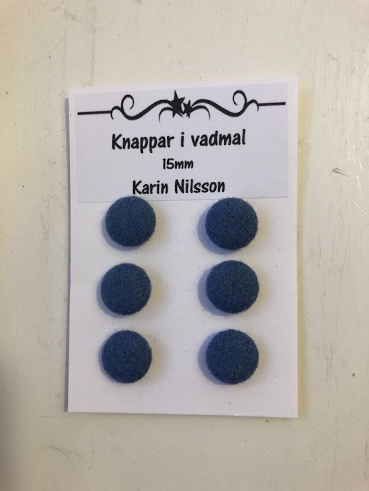 6 st Knappar klädda med vadmal 15mm olika färger