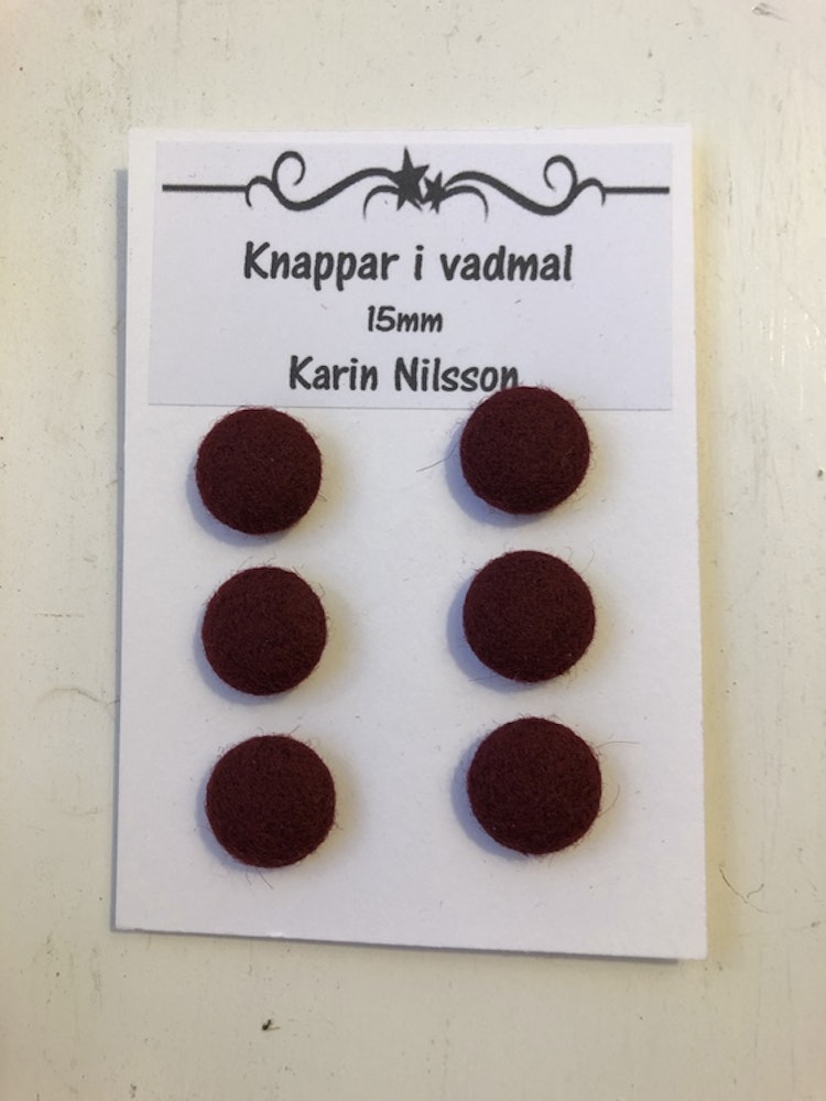 6 st Knappar klädda med vadmal 15mm olika färger