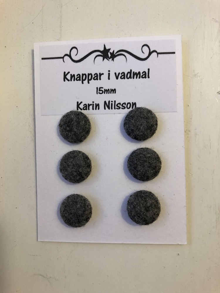 6 st Knappar klädda med vadmal 15mm olika färger