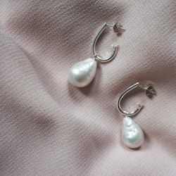 "Drop Hoops" with big baroque freshwater pearls
