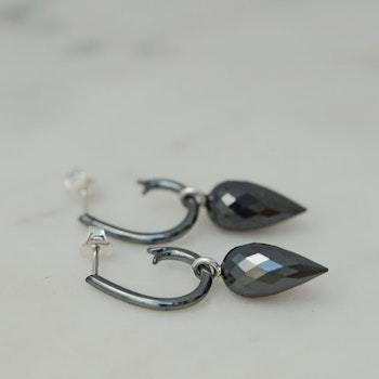 Hematite pendants to wear on oxidized "Drop Hoops"