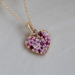 "Pavé sparkle Heart" pendant in 18K gold with rubies & pink sapphires
