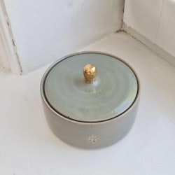 Ceramic jewelry box sage with gold bud