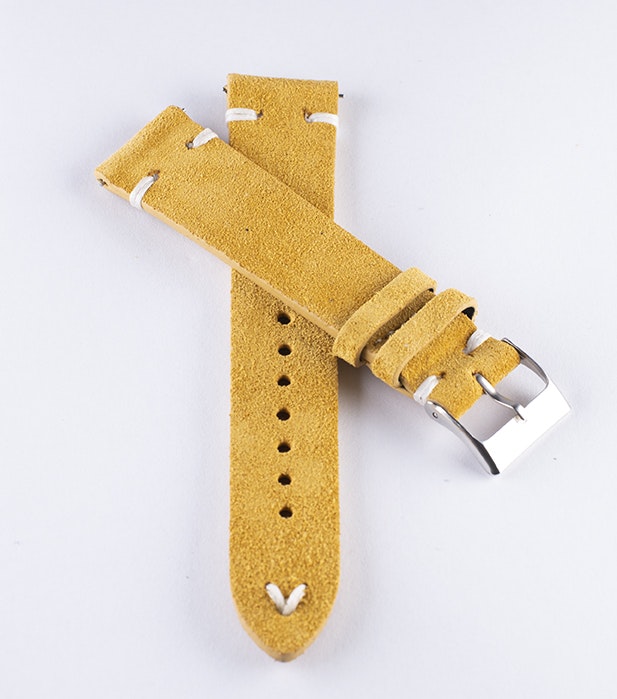 Klockarmband av gulbrun mocka / läder