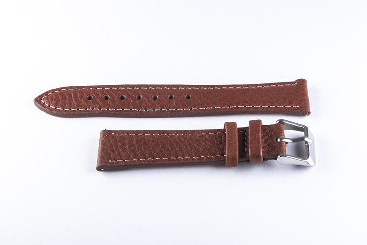 Watch band of dark brown genuine leather with white seam 18mm 20mm 22mm