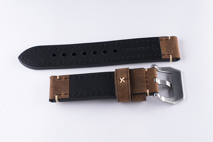 Brown genuine leather watch band with stitching 22mm 24mm