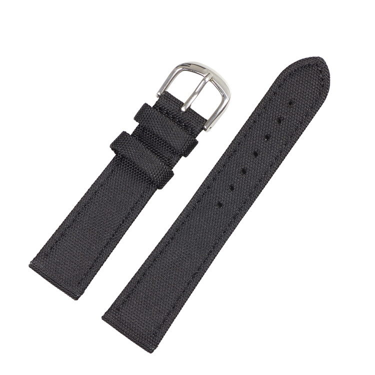 Black canvas and genuine leather watch band 18mm 20mm 22mm 24mm