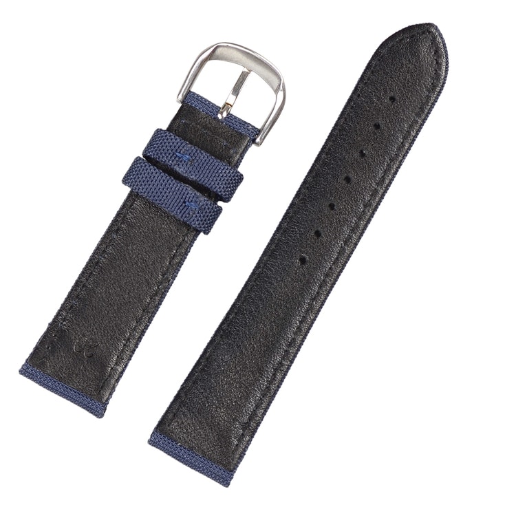 Blue canvas and genuine leather watch band 18mm 20mm 22mm 24mm