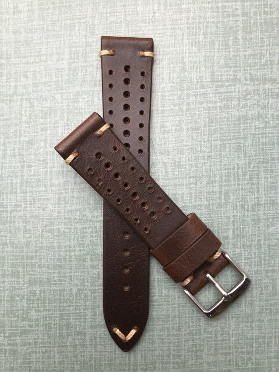 Dark brown genuine leather racing strap  18mm 20mm 22mm