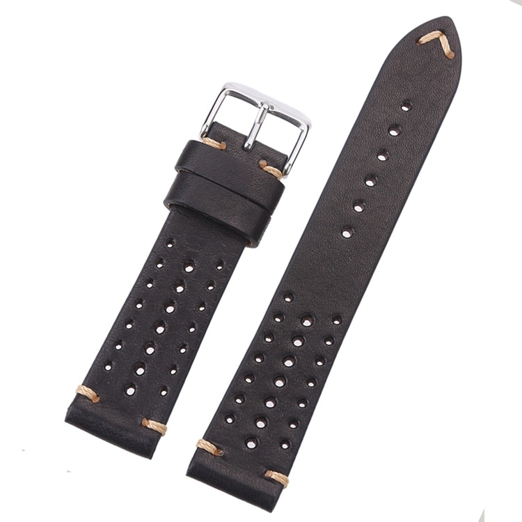 Black genuine leather racing strap  18mm 20mm 22mm