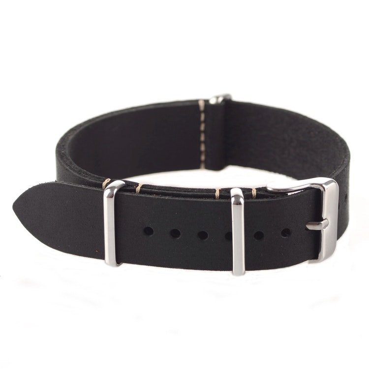 Black leather Nato strap 18mm 20mm 22mm