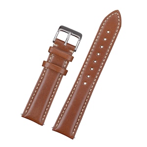 Classic brown leather watch band with white stitching 18mm 20mm 22mm