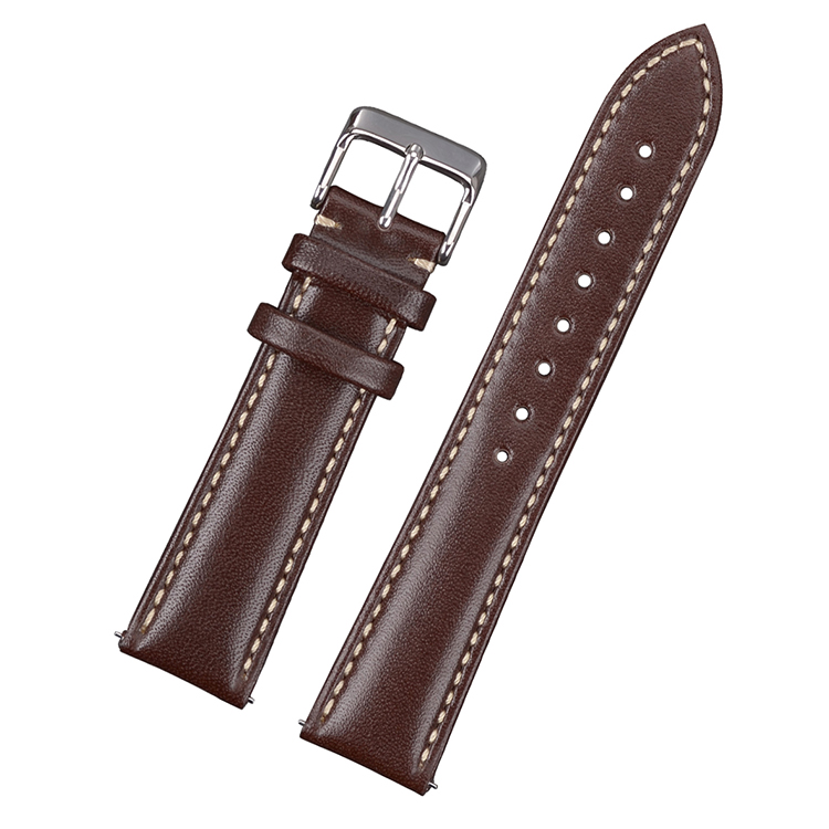 Classic dark brown leather watch band with white stitching 18mm 20mm 22mm