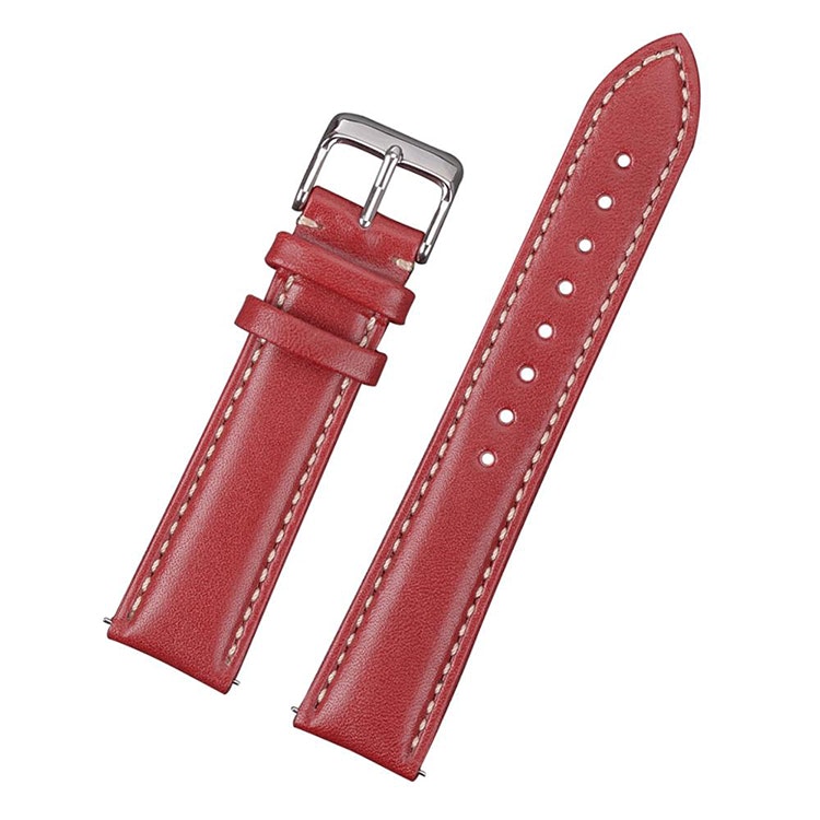 Classic red leather watch band with white stitching 18mm 20mm 22mm