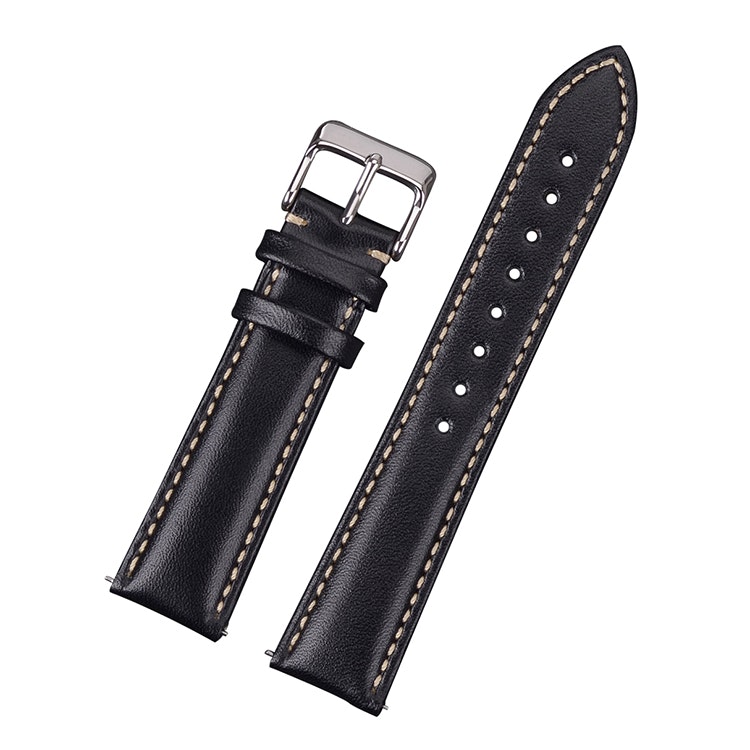 Classic black leather watch band with white stitching 18mm 20mm 22mm