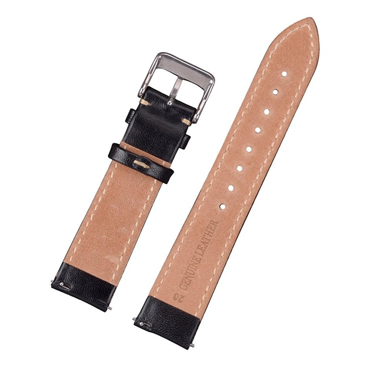 Classic black leather watch band with white stitching 18mm 20mm 22mm -  tidochting.se
