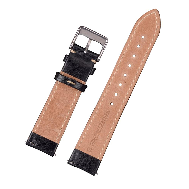Classic black leather watch band with white stitching 18mm 20mm 22mm