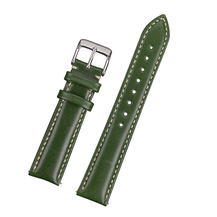 Classic green leather watch band with white stitching 18mm 20mm 22mm