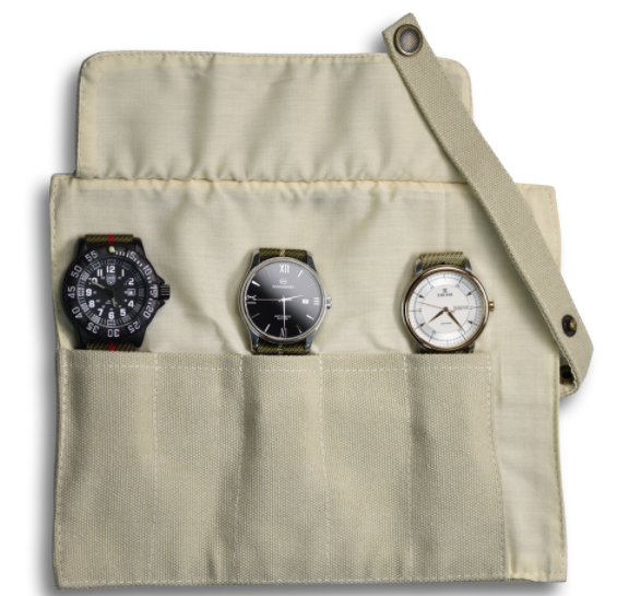 Beige canvas watch travel case