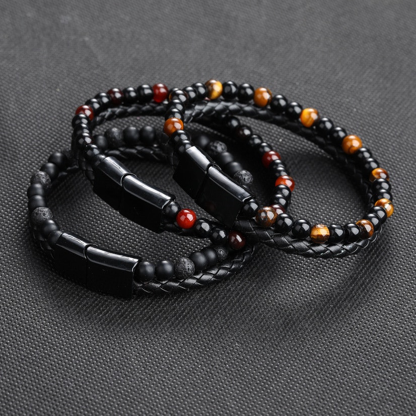 Beads and leather bracelet