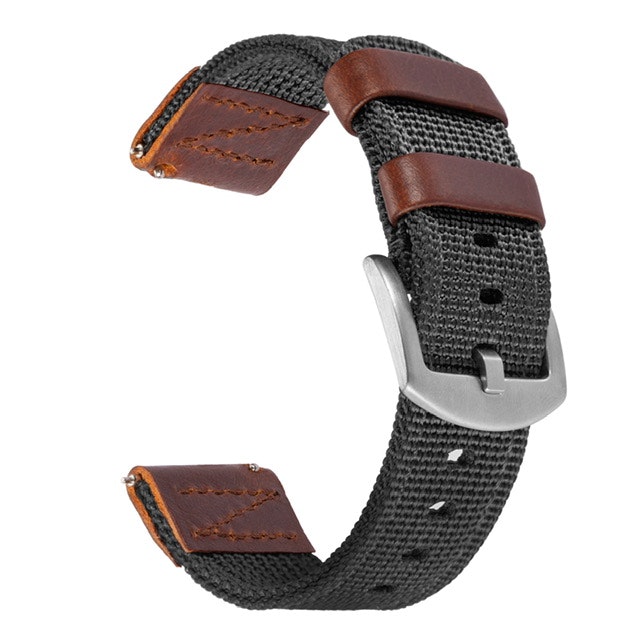 Black and brown nylon and leather watch strap