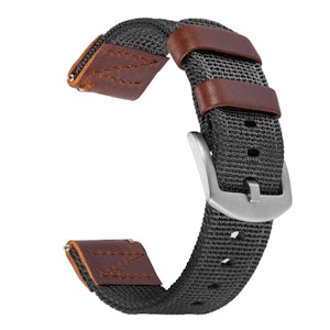 Black and brown nylon and leather watch strap