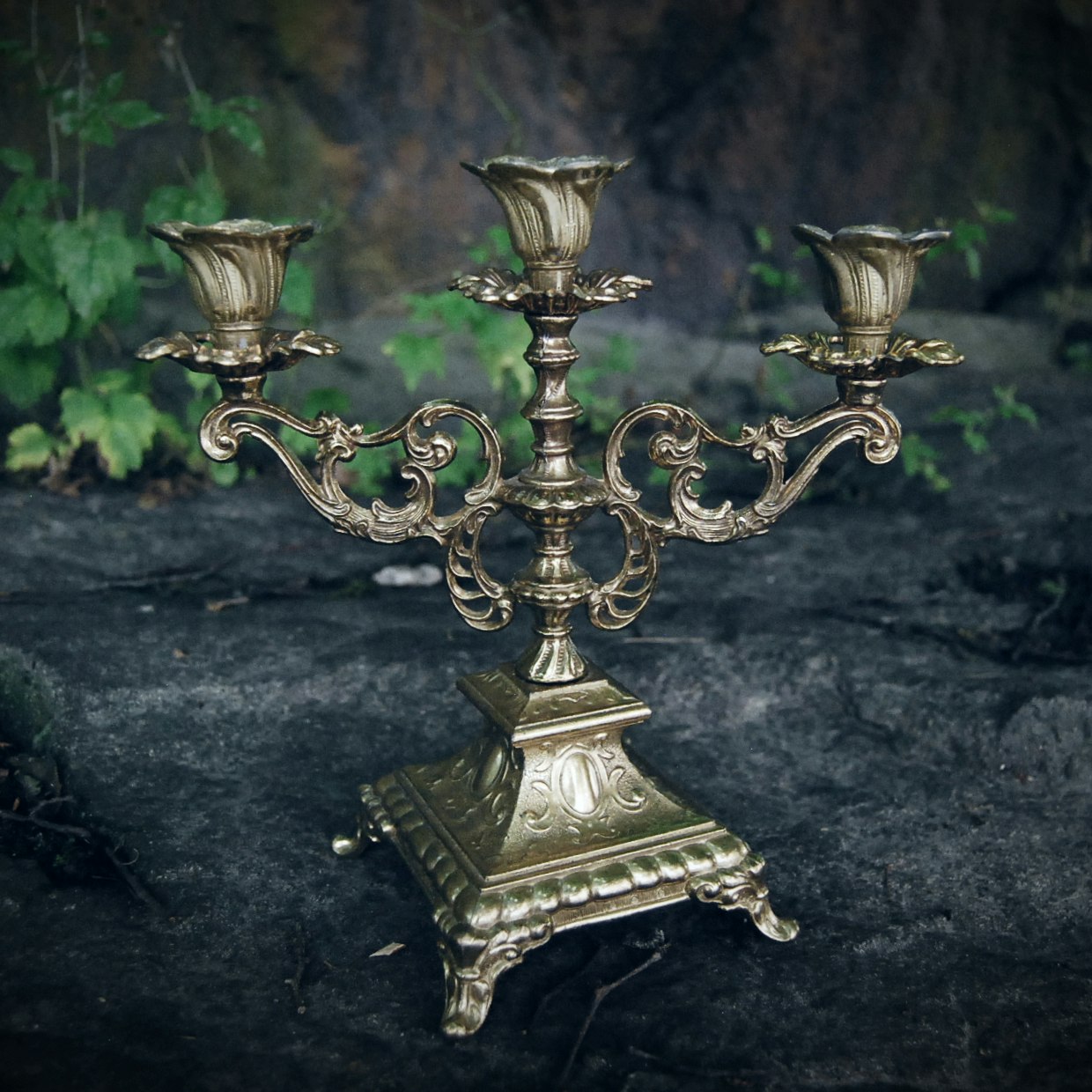 Three-armed candlestick brass