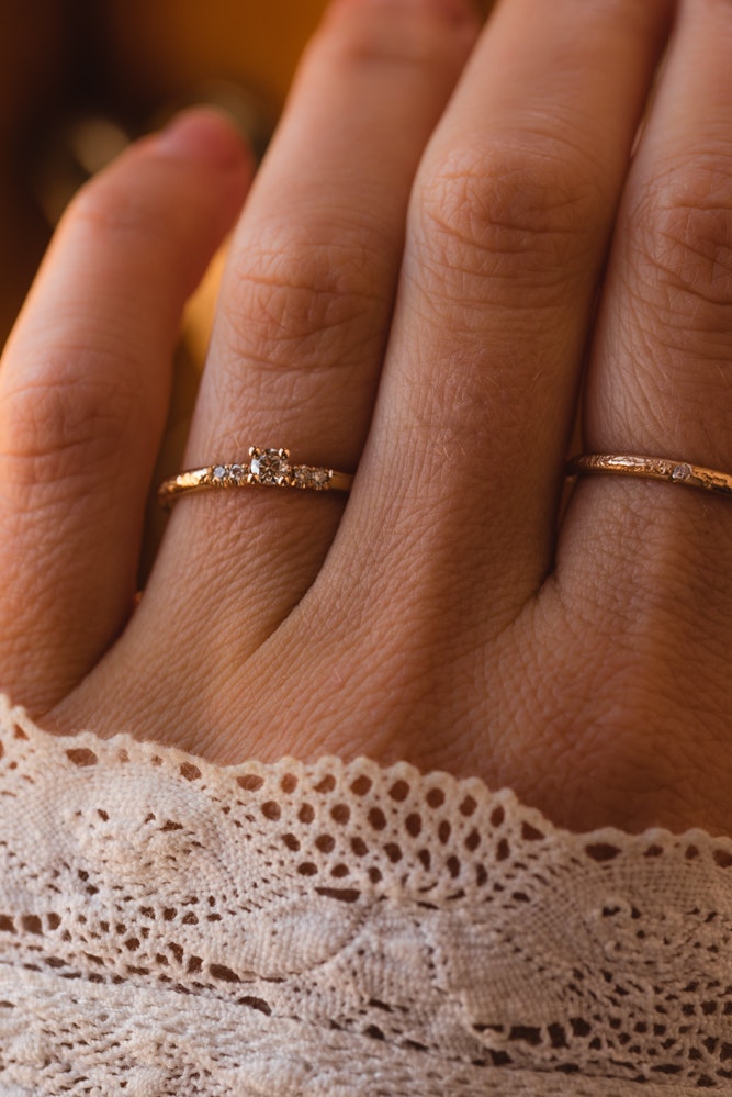 ''Månglöd'' Diamantring 18k Rödguld