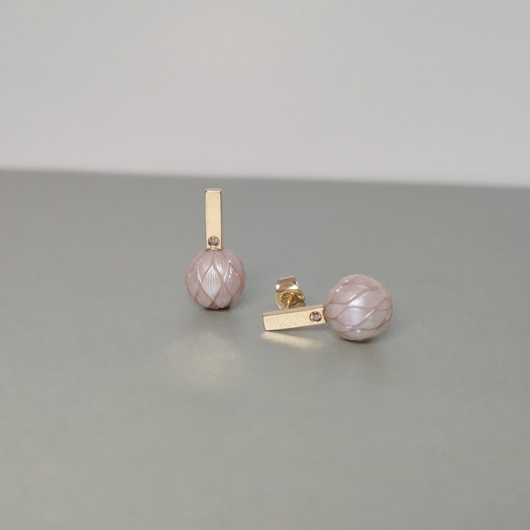 Novus Earrings with Carved Pearls and Diamonds - Julia Lombardi Jewelry