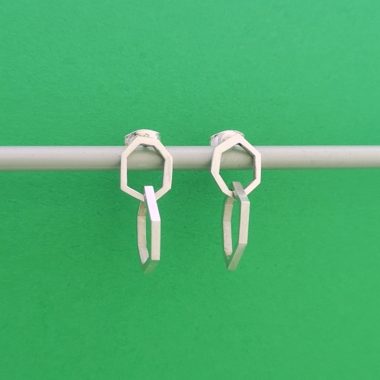 Handmade earrrings silver geometric chain handgjorda örhängen geometrisk kedja