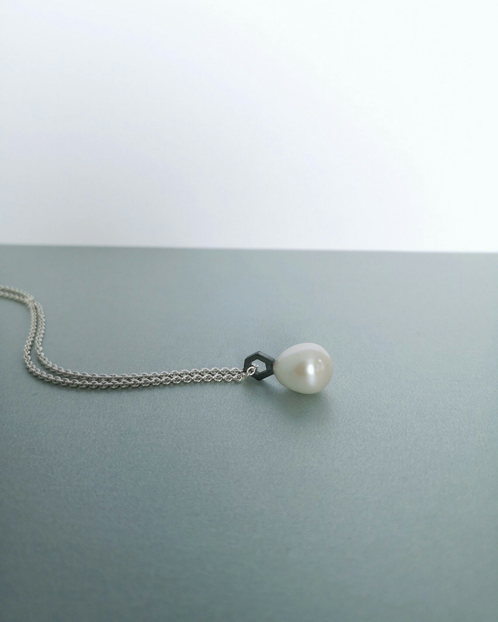 Geo Pendant in Oxidized Silver with Freshwater Pearl