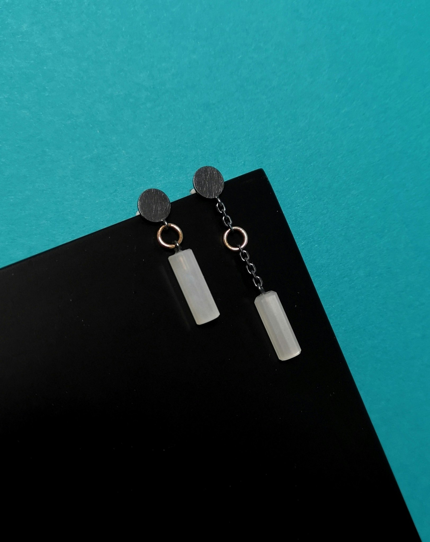 Assymetrical Earrings with White Moonstone