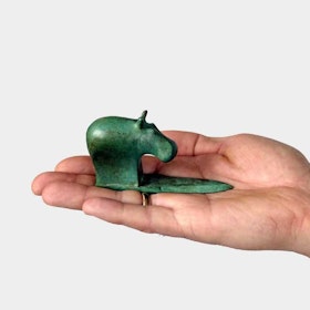 Hippo - Green patinated bronze on letter knife base.