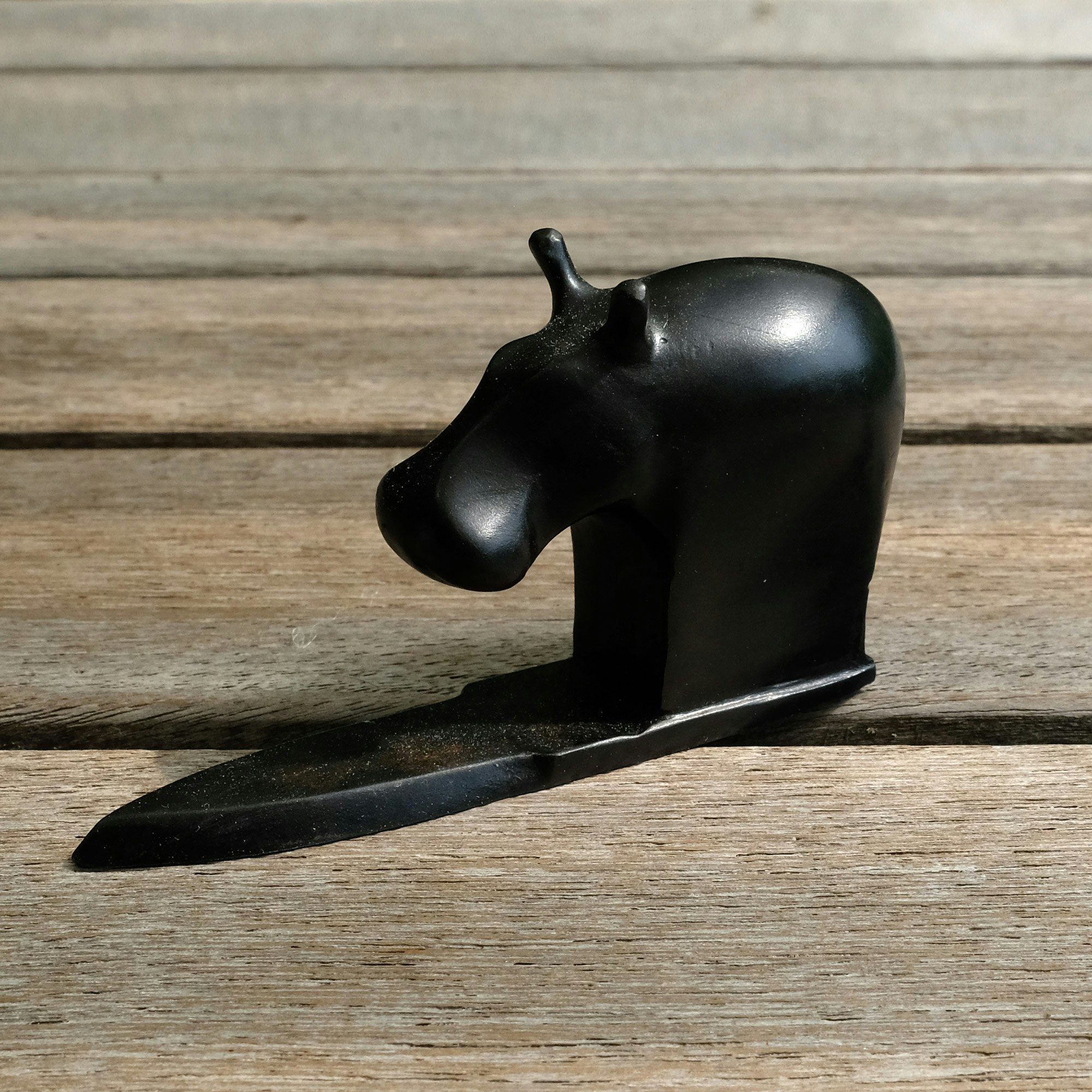 Hippo - Black patinated bronze on letter knife base