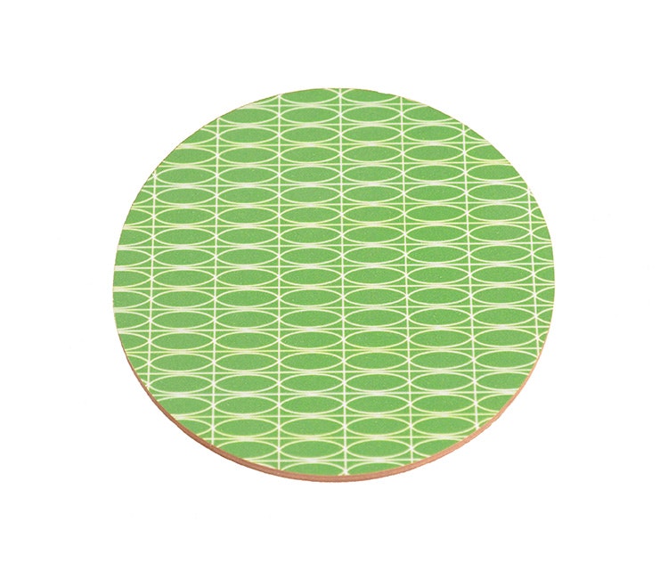 Glasunderlägg Oval, grön, runt, 9cm, björk, svensktillverkad
