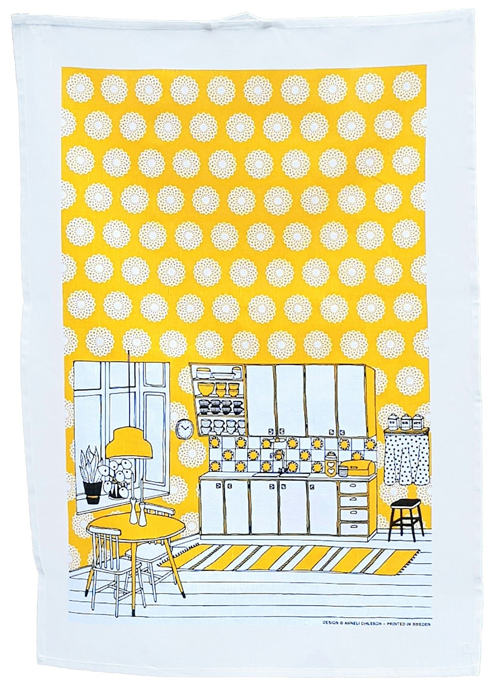 Handduk Funkiskök gul i halvlinne, storlek 50x70 cm