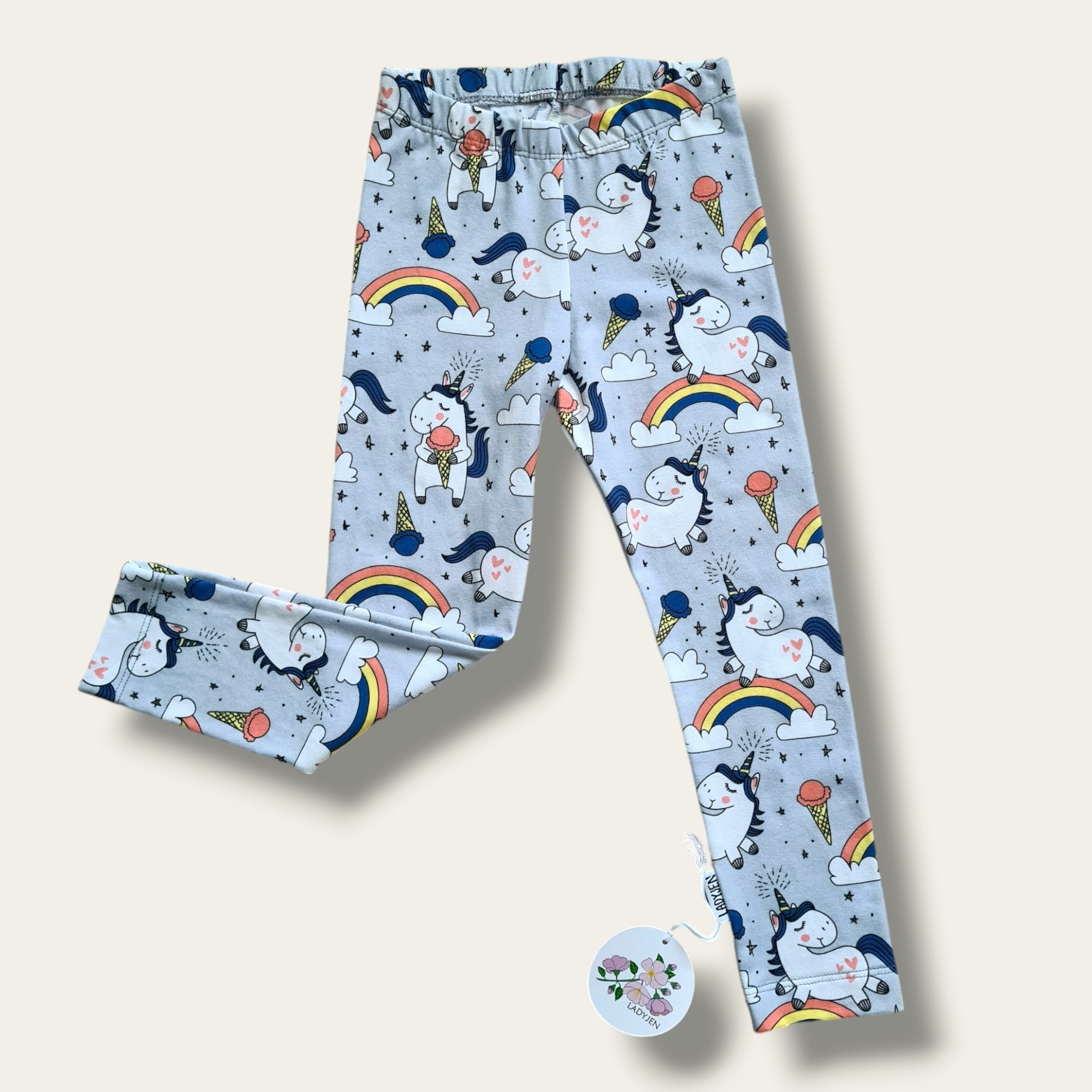 Ljusgrå leggings med enhörningar 98/104