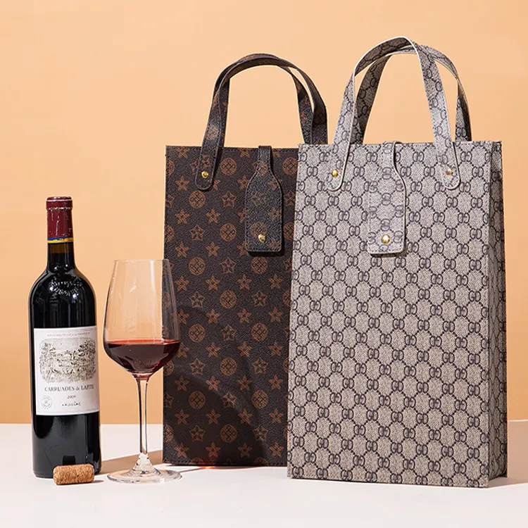 Presentväska mönstrad "Louis Vuitton" med plats för två flaskor