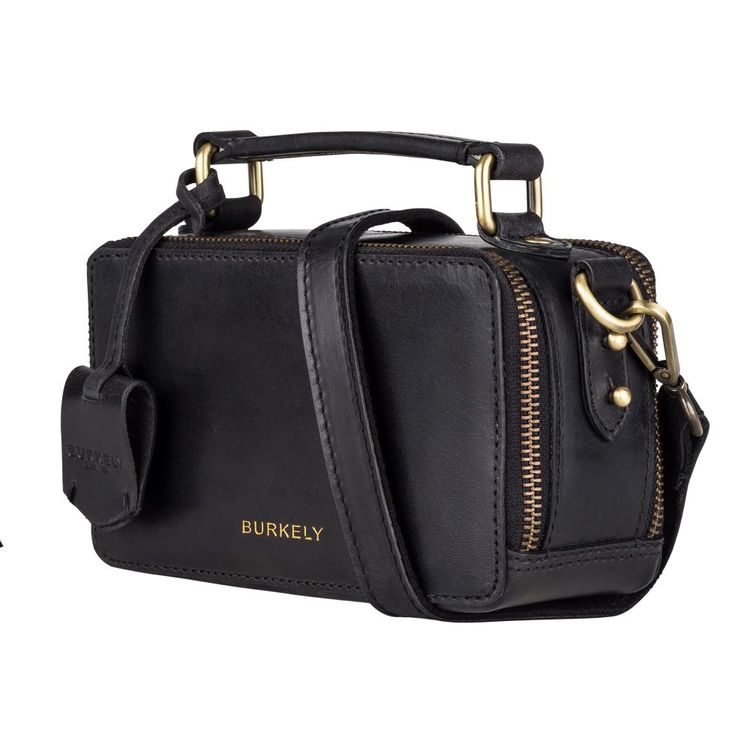 Mindre svart handväska med handtag och axelrem