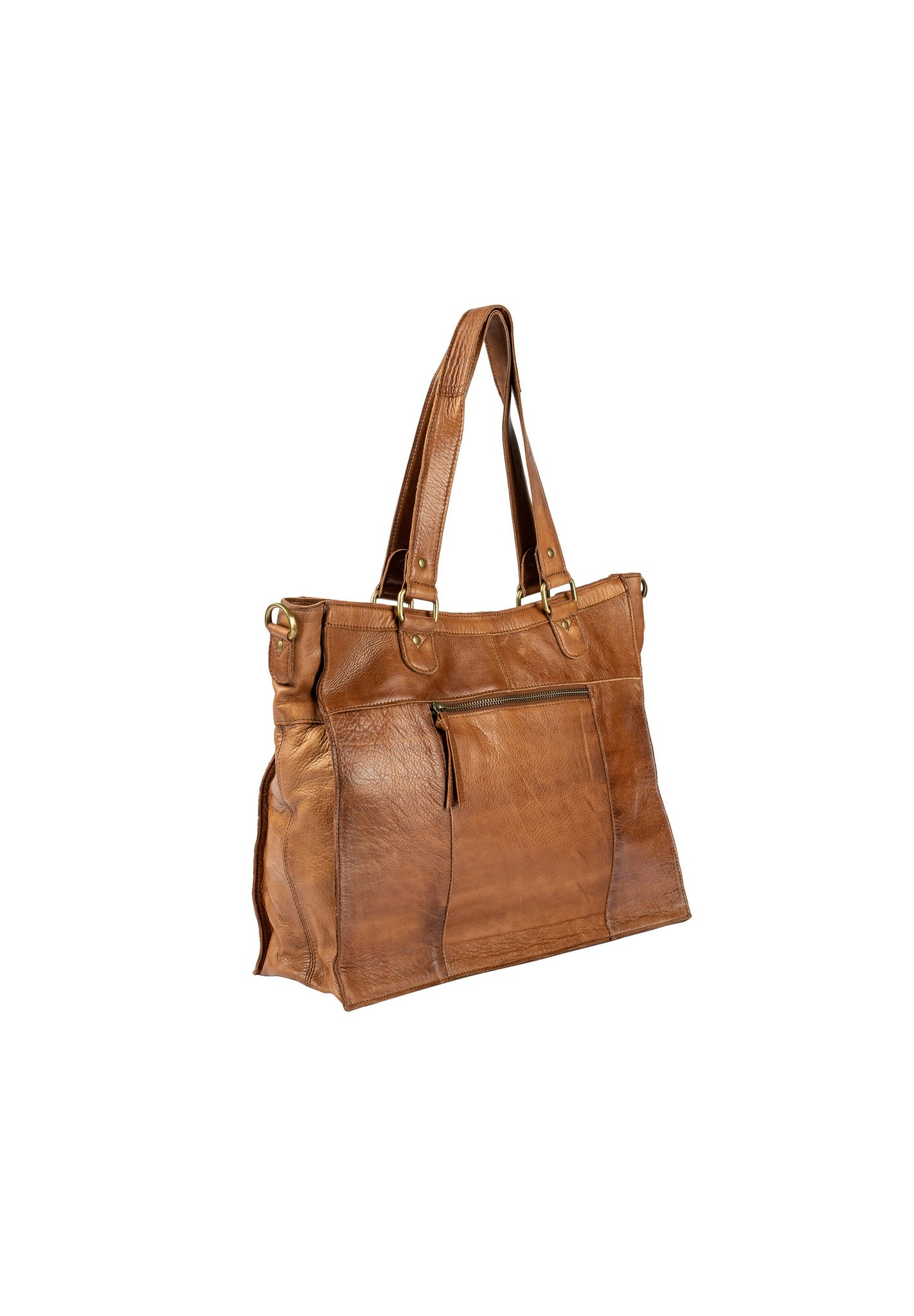 Valnötsfärgad brun större handväska i skinn (Molly)