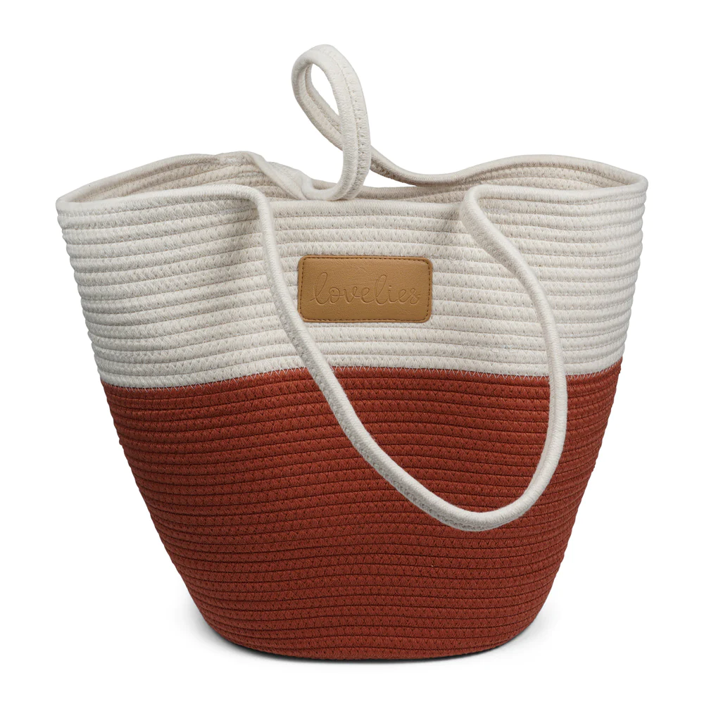 Beachbag/strandväska i vitt och aprikos