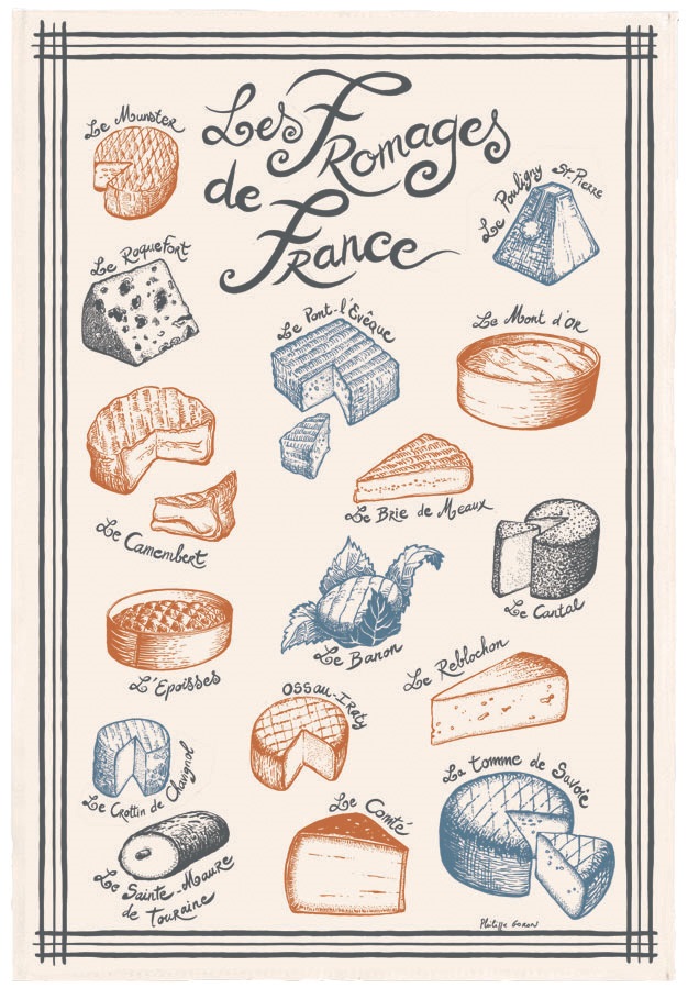 Kökshandduk med franska ostar