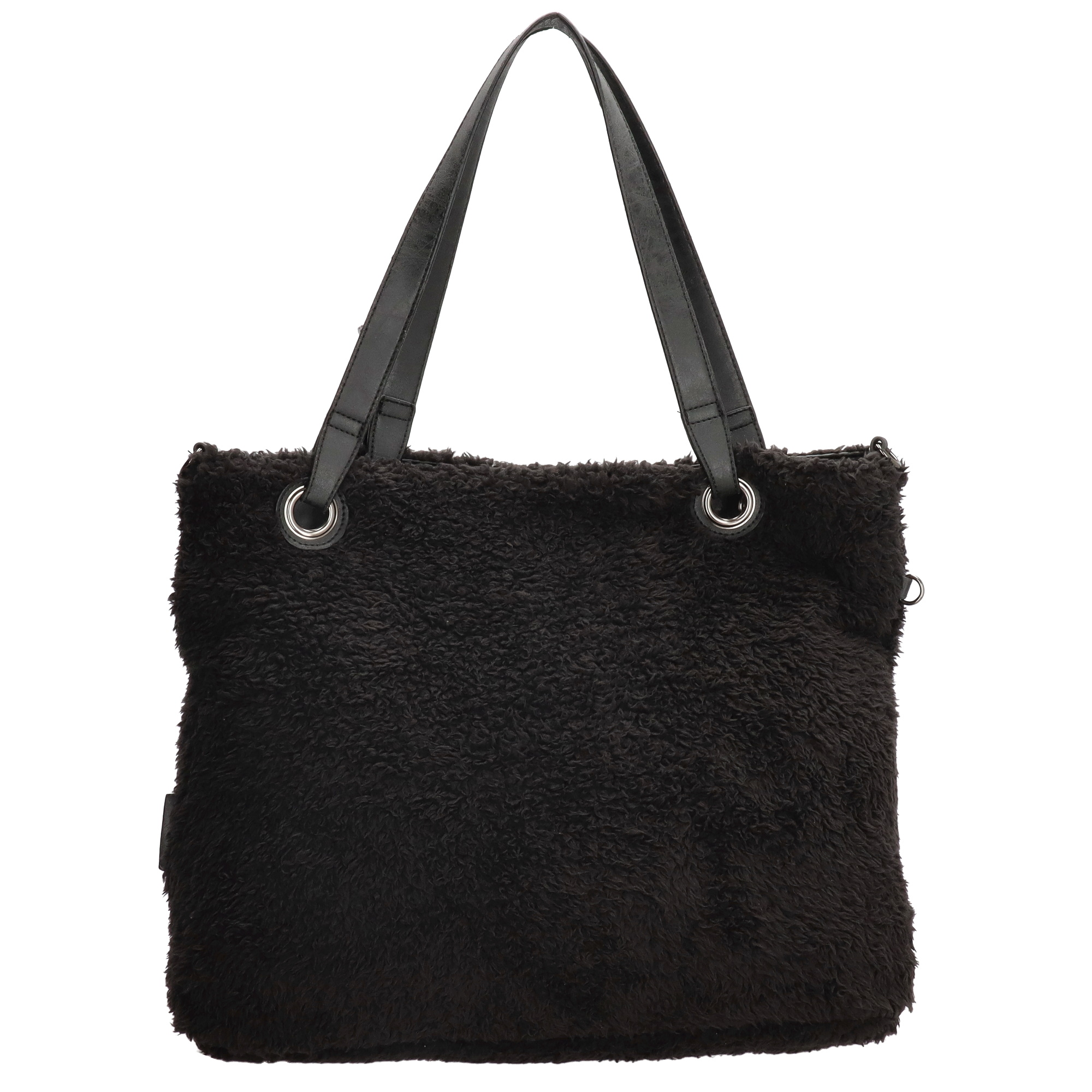 Stor handväska i teddymaterial med extra liten väska, svart väska