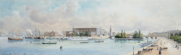 PANORAMAVY ÖVER STOCKHOLMS SLOTT av Anna Palm de Rosa
